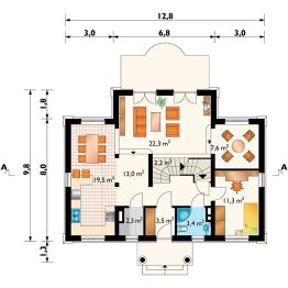 Projekt domu Leda (411) - rzut parteru, dom liczy 4 pokoje, 3 łazienki i wc