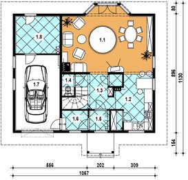 Projekt domu L-17 Dom poznańska - szkieletowy - rzut parteru, dom liczy 4 pokoje, 2 łazienki i wc