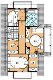 Projekt domu L-35 Dom różana - szkieletowy - rzut poddasza, dom liczy 3 pokoje, 2 łazienki i wc