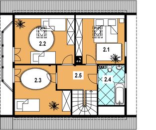 Projekt domu L-37 Dom ustrońska - szkieletowy - rzut poddasza, dom liczy 3 pokoje, 2 łazienki i wc