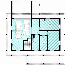 Projekt domu A-111 Dom spadowa - z bali - rzut piwnicy, dom liczy 4 pokoje, 2 łazienki i wc