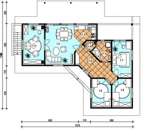 Projekt domu A-113 Dom olchowa - szkieletowy - rzut parteru, dom liczy 4 pokoje, 2 łazienki i wc