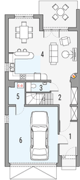 Projekt domu Imbir - segment lewy - rzut parteru, dom liczy 5 pokoje, 3 łazienki i wc