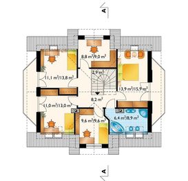 Projekt domu Tytus (1287) - rzut poddasza, dom liczy 6 pokoje, 2 łazienki i wc