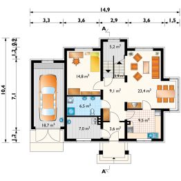 Projekt domu Kowalik (375) - rzut parteru, dom liczy 5 pokoje, 2 łazienki i wc