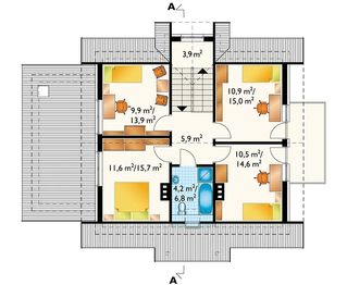 Projekt domu Kowalik (375) - rzut poddasza, dom liczy 5 pokoje, 2 łazienki i wc