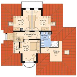 Projekt domu APS 249 - rzut poddasza, dom liczy 4 pokoje, 2 łazienki i wc