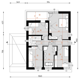 Projekt domu D118A - rzut 1 piętra, dom liczy 5 pokoje, 2 łazienki i wc