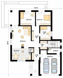 Projekt domu As 4 - rzut parteru, dom liczy 3 pokoje, 1 łazienki i wc