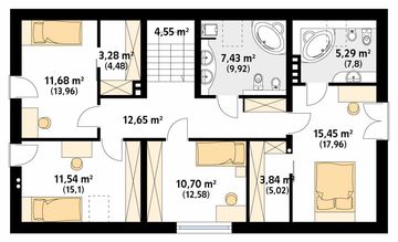 Projekt domu Jeżyna 2 - rzut poddasza, dom liczy 6 pokoje, 3 łazienki i wc