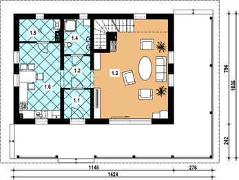 Parter projektu - L-57 Dom ogrodowa murowany