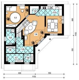 Projekt domu L-81 Dom odległa - murowany - rzut parteru, dom liczy 4 pokoje, 2 łazienki i wc
