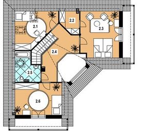 Projekt domu L-81 Dom odległa - murowany - rzut poddasza, dom liczy 4 pokoje, 2 łazienki i wc