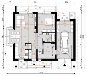 Projekt domu D156A - rzut parteru, dom liczy 4 pokoje, 3 łazienki i wc