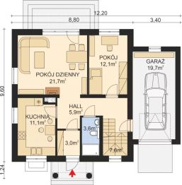 Projekt domu APS 146 - rzut parteru, dom liczy 4 pokoje, 2 łazienki i wc