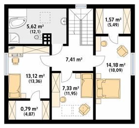Projekt domu Manta dr-S - rzut poddasza, dom liczy 4 pokoje, 2 łazienki i wc