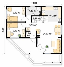 Projekt domu Szyper 4 dr-S - rzut parteru, dom liczy 3 pokoje, 1 łazienki i wc