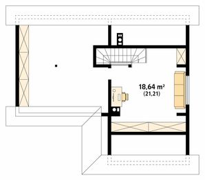 Projekt domu Szyper 4 dr-S - rzut poddasza, dom liczy 3 pokoje, 1 łazienki i wc
