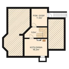 Projekt domu APS 034 - rzut piwnicy, dom liczy 4 pokoje, 3 łazienki i wc