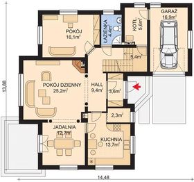 Projekt domu APS 083 + P - rzut parteru, dom liczy 4 pokoje, 3 łazienki i wc