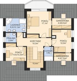 Projekt domu APS 040 + P - rzut poddasza, dom liczy 3 pokoje, 3 łazienki i wc