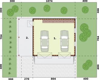 Parter projektu - G6 szkielet drewniany, garaż dwustanowiskowy z wiatą garażową jednostanowiskową