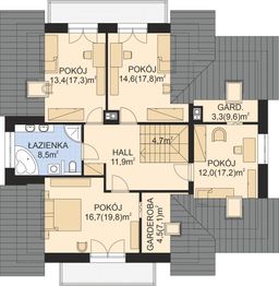 Projekt domu APS 252 - rzut poddasza, dom liczy 5 pokoje, 2 łazienki i wc