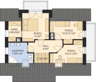 Projekt domu APS 141 NEW - rzut poddasza, dom liczy 3 pokoje, 2 łazienki i wc