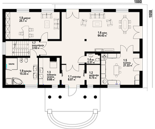 Projekt domu Chmielniki 22 - rzut parteru, dom liczy 6 pokoje, 2 łazienki i wc
