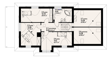 Projekt domu Chmielniki małe dw 29 - rzut poddasza, dom liczy 5 pokoje, 2 łazienki i wc