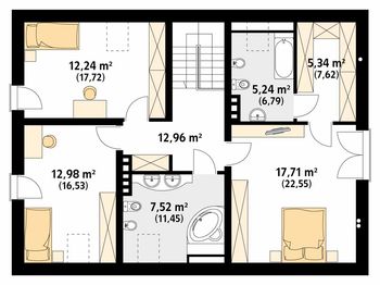 Projekt domu Orzech 2 - rzut poddasza, dom liczy 4 pokoje, 3 łazienki i wc