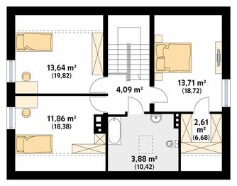 Projekt domu Arion - rzut poddasza, dom liczy 4 pokoje, 2 łazienki i wc