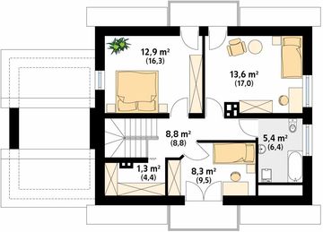 Projekt domu Azalia 2 - rzut poddasza, dom liczy 4 pokoje, 2 łazienki i wc