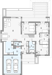Projekt domu Tytus 2d - rzut parteru, dom liczy 6 pokoje, 3 łazienki i wc