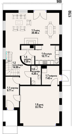 Projekt domu Wąsowo mg2 - rzut parteru, dom liczy 3 pokoje, 3 łazienki i wc