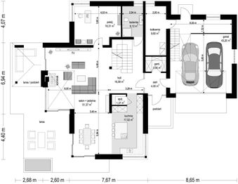 Parter projektu - Dom z widokiem 3 wariant B