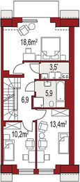 Projekt domu Diana A segment prawy - rzut poddasza, dom liczy 3 pokoje, 3 łazienki i wc