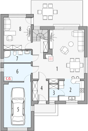 Projekt domu Vivien A - rzut parteru, dom liczy 4 pokoje, 2 łazienki i wc