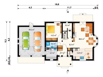 Projekt domu Sonia Lux G2 (917) - rzut parteru, dom liczy 5 pokoje, 3 łazienki i wc