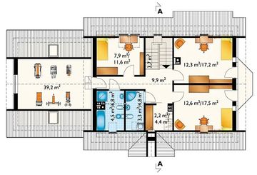 Projekt domu Sonia Lux G2 (917) - rzut poddasza, dom liczy 5 pokoje, 3 łazienki i wc