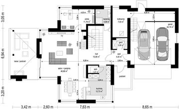 Parter projektu - Dom z widokiem 3 wariant E