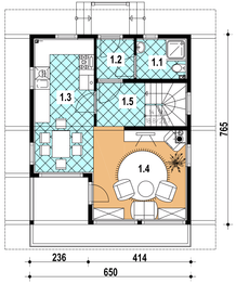 Parter projektu - A-146 Dom dębowa z bali