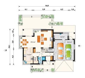 Projekt domu Zorza G2 (1621) - rzut parteru, dom liczy 4 pokoje, 2 łazienki i wc