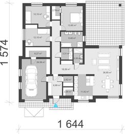 Projekt domu uA51 - rzut parteru, dom liczy 3 pokoje, 2 łazienki i wc