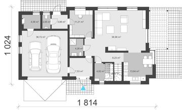 Projekt domu uA44 - rzut parteru, dom liczy 4 pokoje, 3 łazienki i wc