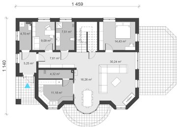 Projekt domu uA20 - rzut parteru, dom liczy 6 pokoje, 5 łazienki i wc