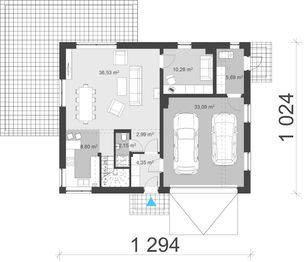 Projekt domu uA25 - rzut parteru, dom liczy 4 pokoje, 2 łazienki i wc
