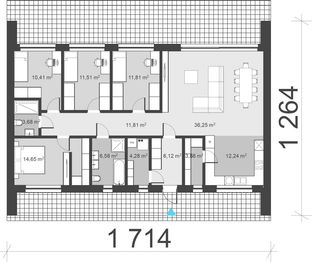 Projekt domu uA39 - rzut parteru, dom liczy 4 pokoje, 4 łazienki i wc