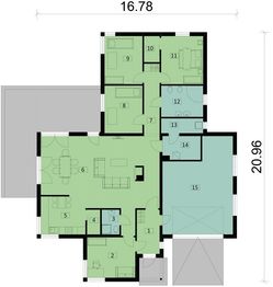 Projekt domu KA10 SZ - rzut parteru, dom liczy 4 pokoje, 2 łazienki i wc