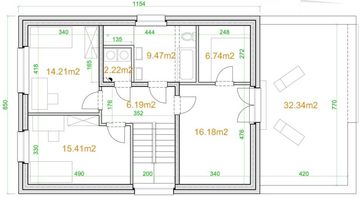 Projekt domu eko Typowy 30 - rzut 1 piętra, dom liczy 5 pokoje, 2 łazienki i wc